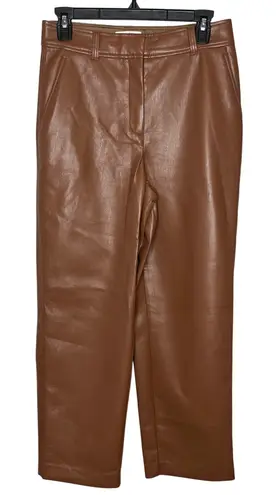Babaton Aritizia Wide Leg Vegan Leather Pants Size 6 Chocolate Brown