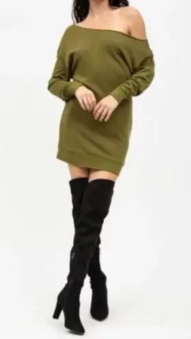 n:philanthropy Lucia Dress Olive Green Off the Shoulder Sweatshirt Small NWT