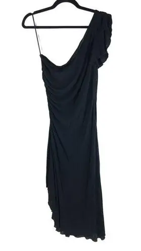 Rebecca Taylor Womens Black One Shoulder Ruched Flutter Sleeve Dress Size 8