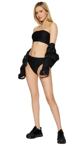 Seafolly High Rise Ribbed Black Bikini bottom Essentials 40609-640 Size 2 NWT