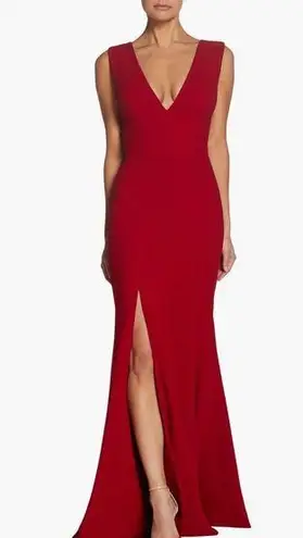 Dress the Population Sandra Plunge Crepe Gown in Garnet Red Size Medium