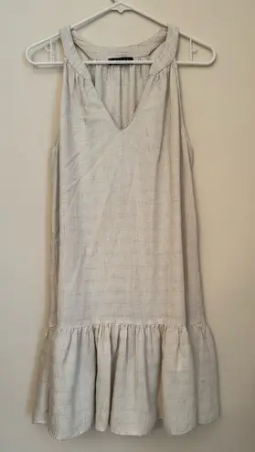 Maven West Linen Blend Sleeveless V-Neck Ruffle Hem Dress Size Small Beige Boho - Image 1