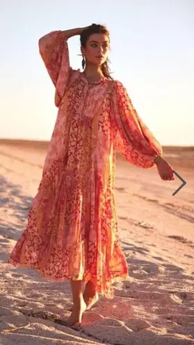 Talisman Sabrina Midi Dress Relaxed Oversized Bohemian Bonfire Size L NEW Boho Orange Size L