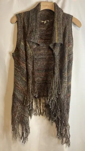 Boho Brown Open Front Fringe Cardigan Vest Women's S Fairy Western Hippie