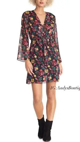 Rachel Roy Emma Floral Dress Long Sleeve Sheer V-Neck Mini Size M NWT $109.00
