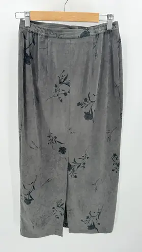 Norton Mcnaughton Womens Maxi Skirt Size 6 Grey Floral Faux Suede Vamp Goth