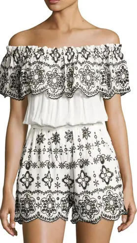 Parker Julie Embroidered Off The Shoulder Romper White