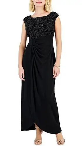 Connected Apparel Embellished Faux Wrap Dress Women 12 Black Sleeveless Cocktail