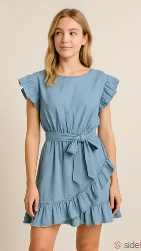 The Impeccable Pig Chambray Wrap Mini Dress Medium