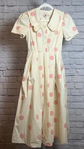 Ivy City Co Women's XXS Cream Pink Polka Dot Midi Dress Peter Pan Collar NWT
