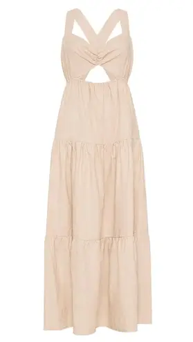 Charlie Holiday Lilian Oat Beige Tiered Cut Out Linen Midi Dress Size XL