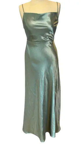 Birdy Grey Satin Dress S Womens Sleeveless Slit Lined Bridesmaid Floor Length