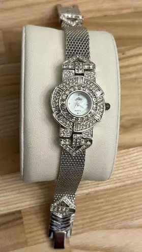 Alto Ladies Watch Crystal Embellishments Pearl Dial Stainless Weave Bracelet