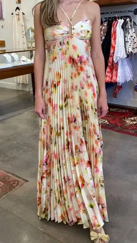 ALC Frank NEW A.L.C. Moira Floral Satin Pleated Halter Cutout Maxi Dress sz 10