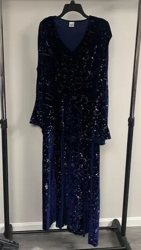 Spirit  Blue Velvet Cold Shoulder Silver Constellations Dress Size S/M