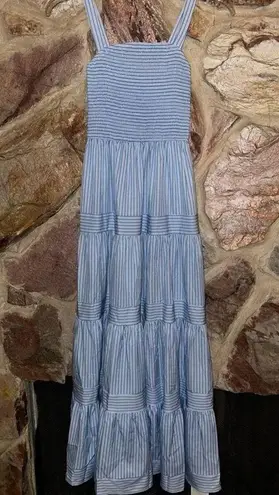 Commense Pinstripe Shirred Backless Long Cami Dress size small Blue