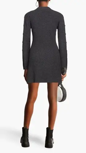 Sandro Paris Embellished Ribbed Wool & Cashmere Long Sleeve Gray Mini Dress US 2