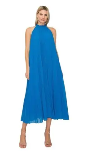 MELLODAY NWT Plated High Neck Sleeveless Dress Blue Size Large
