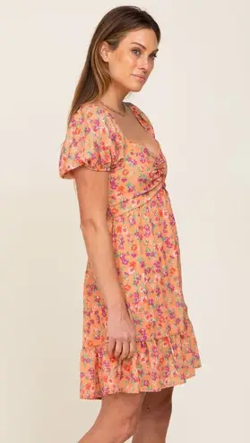 Peach Love California Orange Floral Sweetheart Ruched Front Dress Size Small