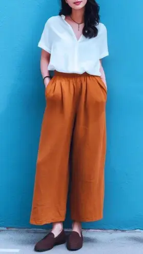 Cuyana Linen Blend Pull On Pant (Honey). Size L. MSRP $228