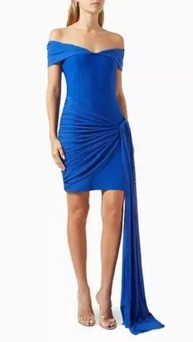 Elliatt NWT Rochelle Royal Blue Off-Shoulder Sash Draped Mini Gown Dress Small