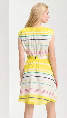 Presley Skye Sloane Belted Silk Blend Stripe Dress Mini Yellow White Pink Size L Size L