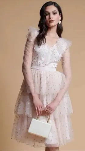 Rachel Parcell NEW Glitter Star Long Sleeve Tulle Dress Pink Parchment