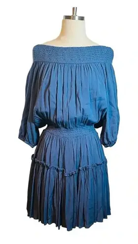 Hailey & Co. OFF THE SHOULDER TIERED BLUE FLOWY RAYON DRESS WOMEN'S SIZE LARGE - Image 1