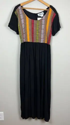 The Planet Maxi Dress Large Black Multicolor Nepal Gauze Peasant Hippie Boho New