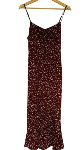 Floral summer sundress maroon red white flowers women's size small midi straps