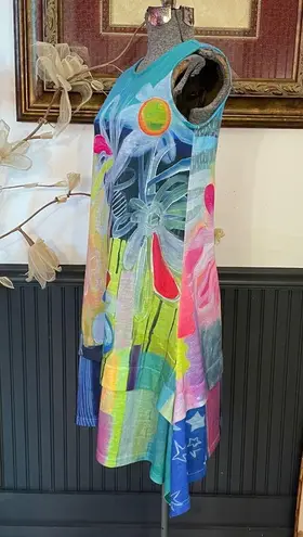 Shana Art To Wear Sleeveless Slub Knit Floral Shift Dress