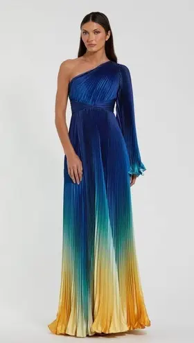 Mac Duggal 49903 Blue Ombre Pleated Charmeuse One-Shoulder Gown Dress 10