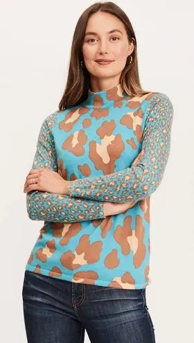 Tyler Boe M Blue Brown Multi Pattern Animal Mock Tunic Long Sleeve Top SOLD OUT Size M