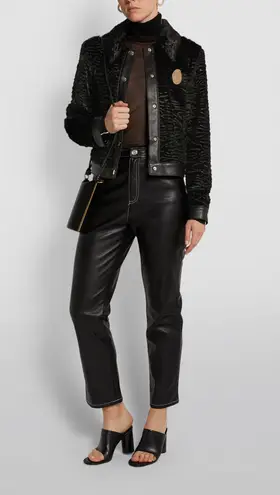 STAUD Buddha black faux shearling fur jacket w/ yellow leather trim size S small