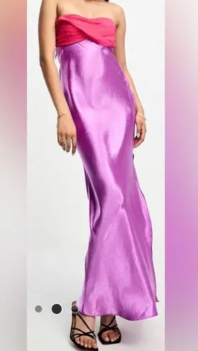 ASOS  design Strapless Two Tone Satin Maxi Gown Purple & Magenta Hot Pink sz 12 - Image 2