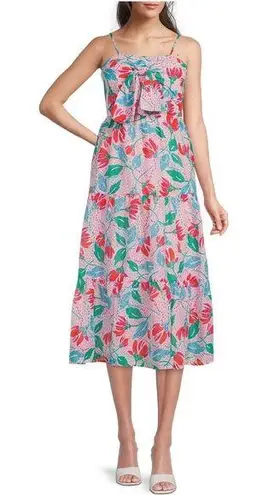 J. Marie Claire Floral Dress Print Bow Square Neck Sleeveless Midi Tiered size M Green Size M