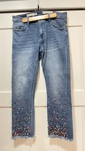 Pilcro and the Letterpress Embellished Pilcro Mid-Rise Slim Straight Jeans | Size 30 | Wearable Art