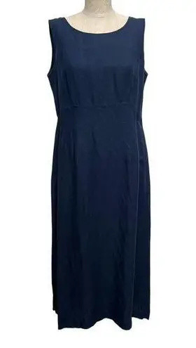 Laura Ashley Vtg Sz 12 Dress Linen Blend Midi Lagenlook Sleeveless Classic Navy