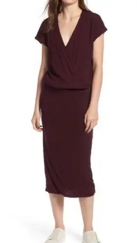 James Perse Surplice Jersey Blouson Dress in Wine