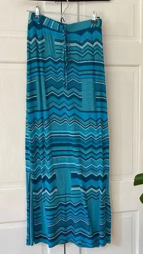 Alexis Maxi Skirt Patchwork Pattern Blue Size Medium Coasta Grandma Knit Made US