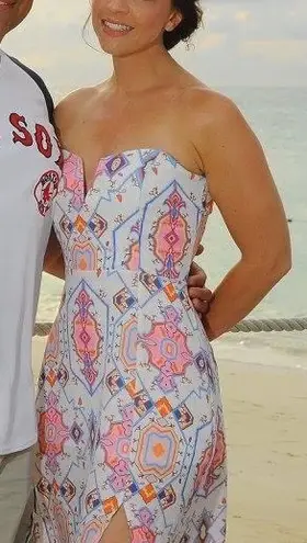 Miss Holly Strapless Maxi Dress White Pink Print