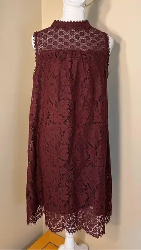 Xhilaration  Maroon Floral Lace Sleeveless Dress Medium