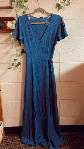 Lulus nwt  heart of marigold denim blue wrap maxi dress