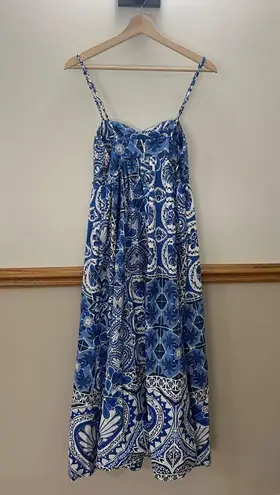 Farm Rio EUC Blue Tile Dream Sleeveless Maxi Dress size medium Retails $245