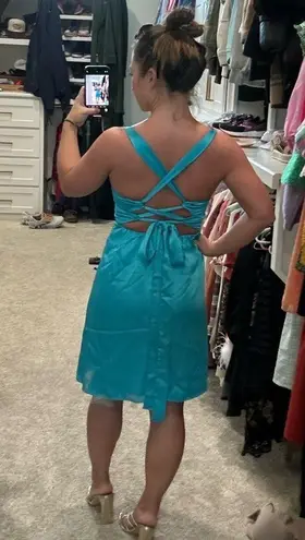 Show Me Your Mumu  teal dress, hemmed to fit petite size.