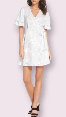 19 Cooper White Polka Dot Faux Wrap Dress Flutter Sleeves size Small NWT *Flaw