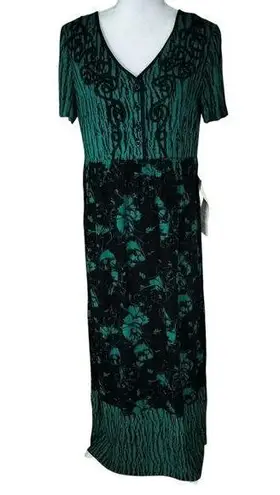 Saint Tropez West NEW Vintage Size 6 Maxi Dress Tropical Print Black Green