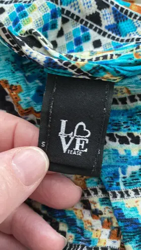 Love Tease shawl southwestern print fringed shirt sleeves longer in back Sz SM