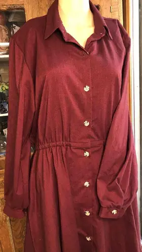 Andrew McCallum Burgundy Button Up Shirt Dress Long Sleeve Collared Vintage 16P