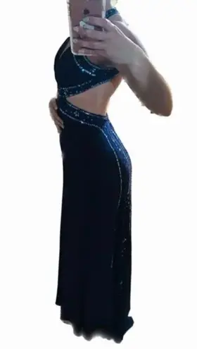Nightway navy blue open back low cut prom holiday dress size 4